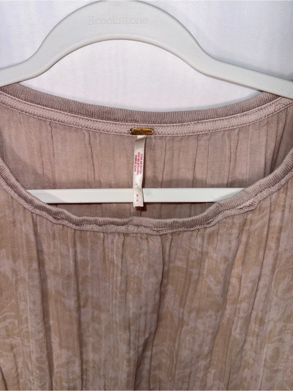 Free People Women Light Blush/Beige Striped Boho Flowy Oversized top size Small
